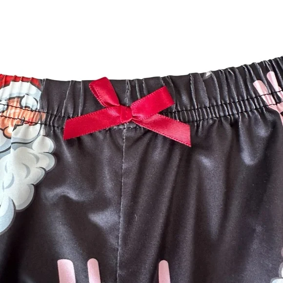 Women’s Christmas Santa Pajama Sleep Short Set Black Satin Size Large - Picture 5 of 6
